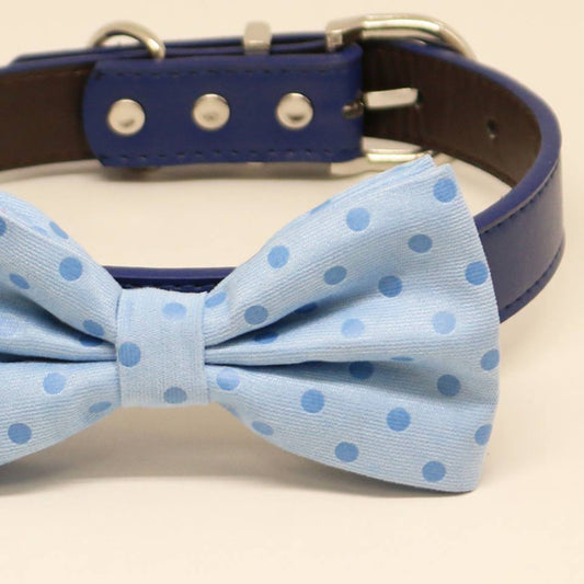 Blue Dog Bow Tie collar, Pet Beach Wedding, Polka Dots, Birthday, Something Blue , Wedding dog collar