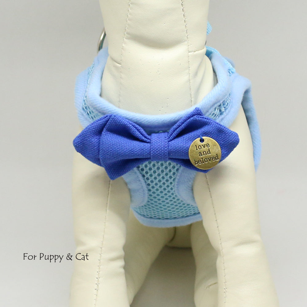Dog harness with Blue bow tie, Live, love, Laugh, Mesh harness, Lightweight, Breathable, Comfortable, Washable harness, Puppy harness , Wedding dog collar