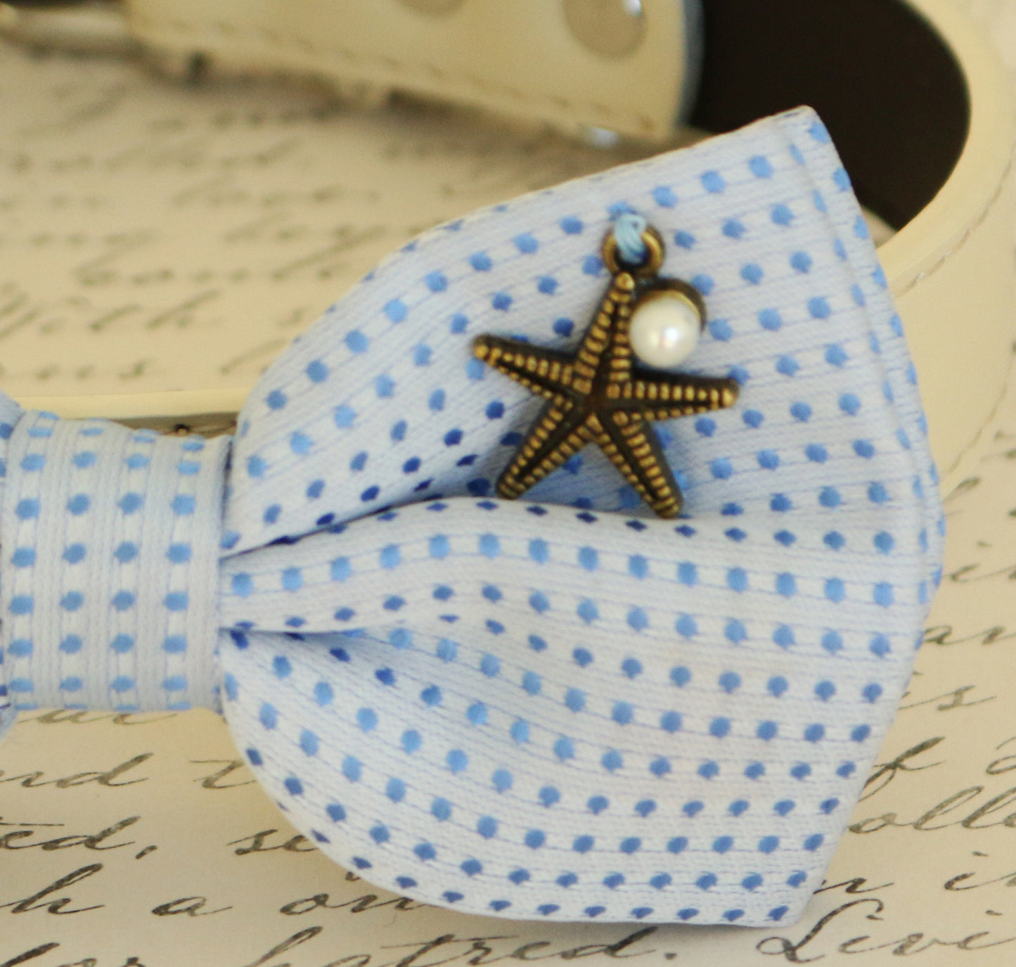 Blue Dog Bow tie attached to collar, beach wedding , Wedding dog collar