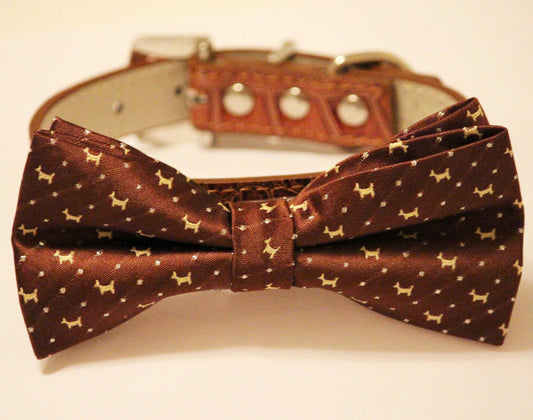 Brown Dog Bow tie with collar, Chic and Elegant, Wedding Dog Accessory , Wedding dog collar