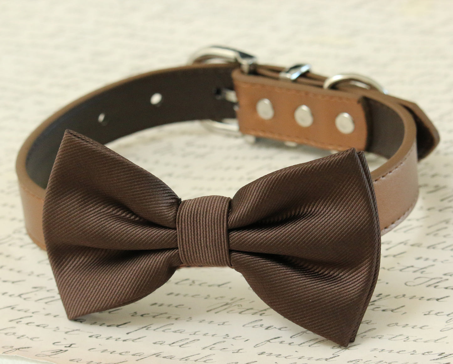 Brown dog bow tie collar, Pet wedding, Birthday Puppy gifts , Wedding dog collar
