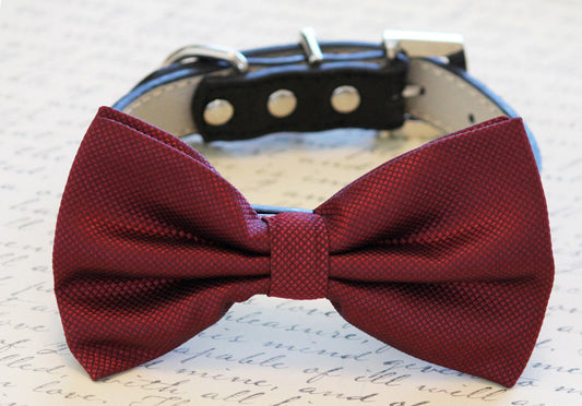 Burgundy Dog Bow Tie attached to dogs collar, Pet Wedding accessory , Wedding dog collar