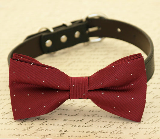 Burgundy Dog Bow tie attached to collar, Dog birthday gift, Pet wedding , Wedding dog collar