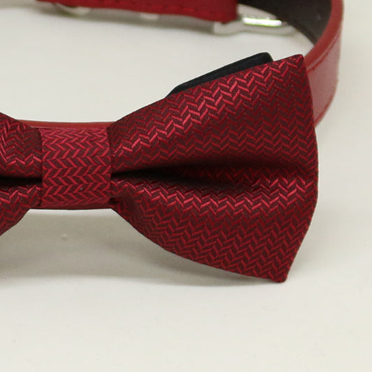 Red Dog Bow Tie Collar, Red leather dog collar,Handmade , Wedding dog collar