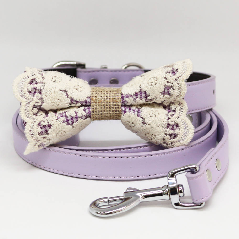 Dog Bow Tie collar and Leash, Purple Lace Burlap Bow tie, Lilac Leash, Handmade, Pet wedding, Dog Lovers , Wedding dog collar