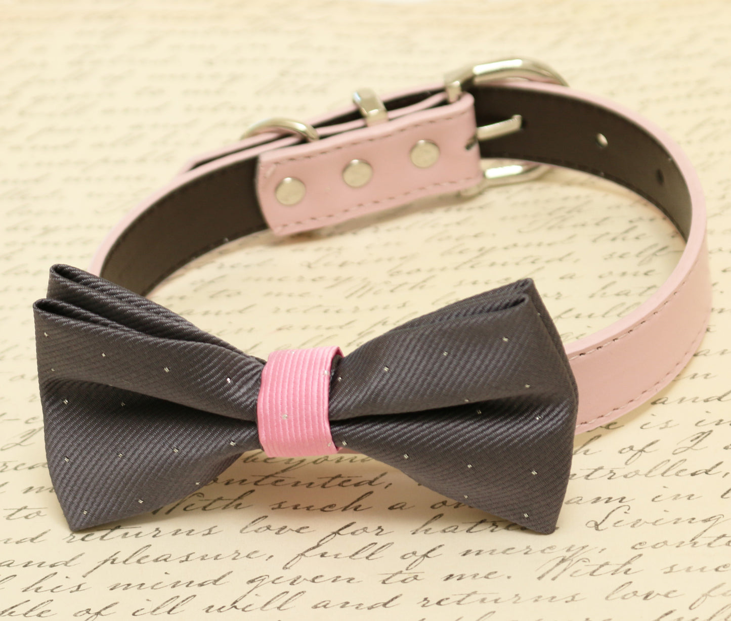 Charcoal Dog Bow Tie attached to collar, Pet wedding, Dog Lovers, wedding idea , Wedding dog collar