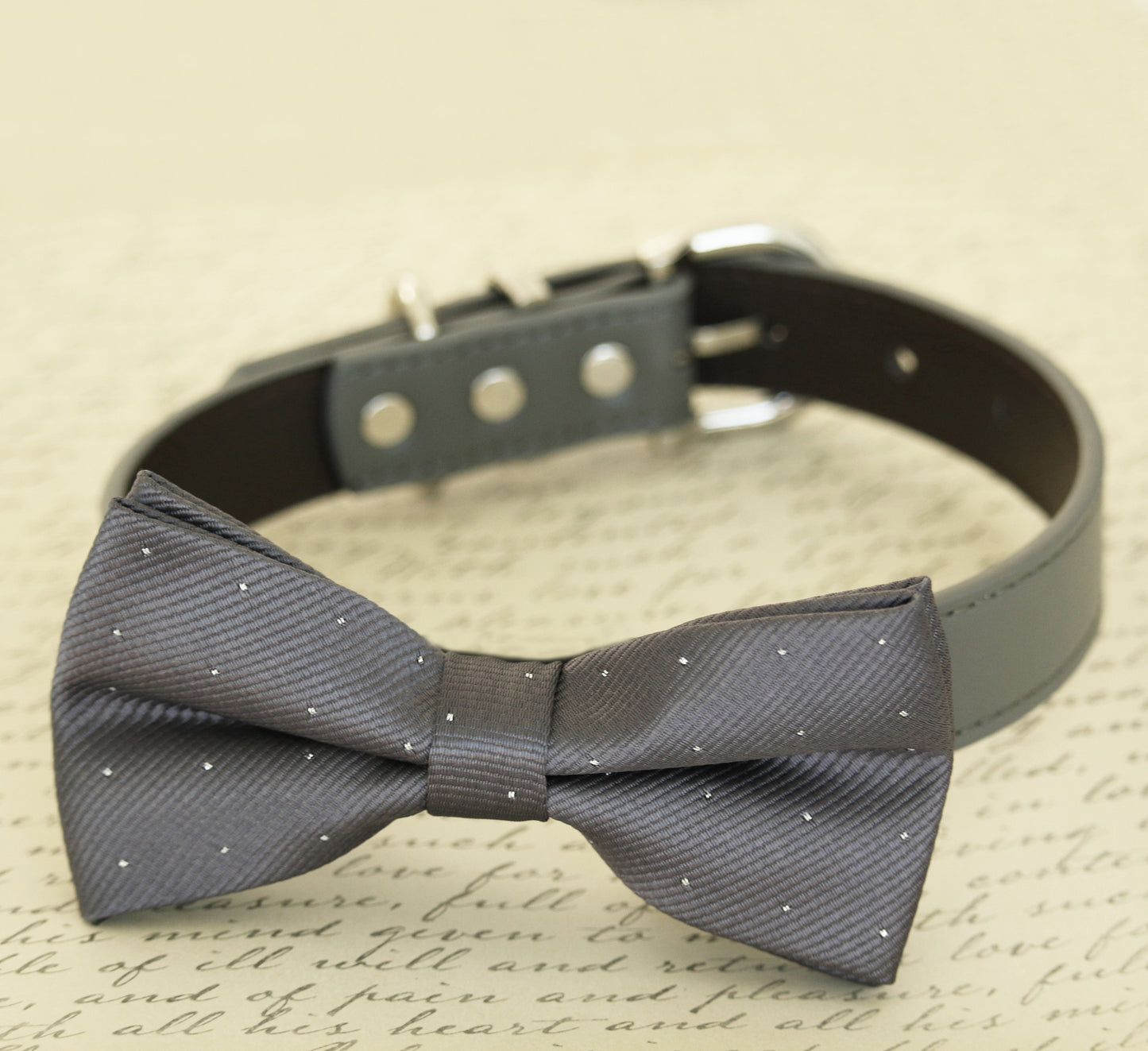 Charcoal Dog Bow Tie collar, bow attached to dog collar , Wedding dog collar