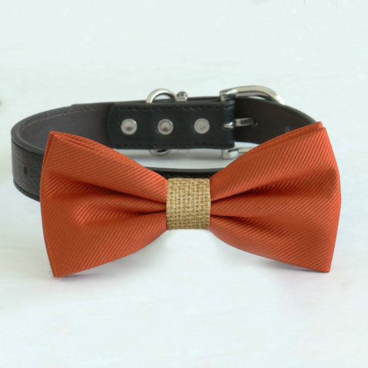 Cinnamon bow tie collar, handmade Puppy bow tie, XS to XXL collar and bow adjustable Dog ring bearer ring bearer, Cinnamon burlap bow tie , Wedding dog collar
