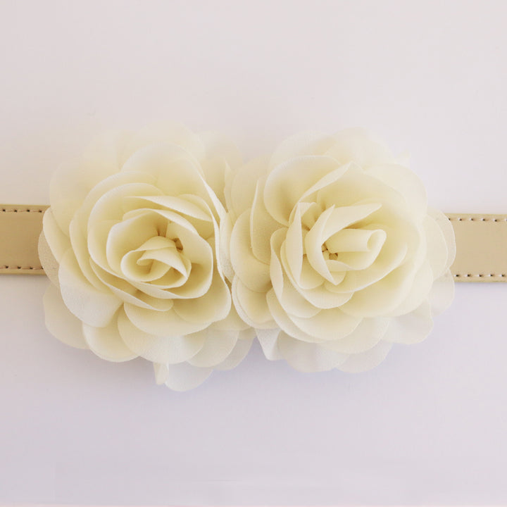 Ivory double rose floral dog collar featuring two handcrafted chiffon roses on a vegan leather collar.