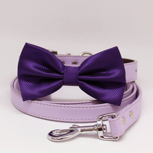 Dog collar and Leash, Purple Bow tie, Lilac Leash, Handmade, Dog Birthday gift, Puppy wedding , Wedding dog collar