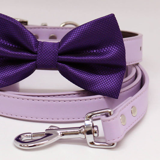 Dog collar and Leash, Purple Bow tie, Lilac Leash, Handmade, Dog Birthday gift, Puppy wedding , Wedding dog collar