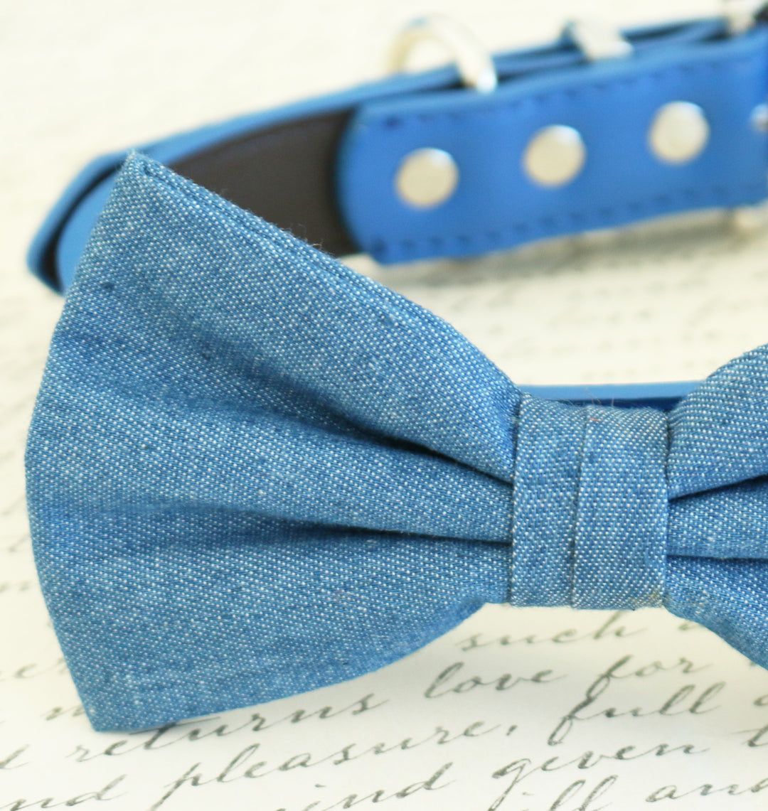 Denim dog Bow tie attached to collar, Wedding, Dog birthday, dog lovers , Wedding dog collar