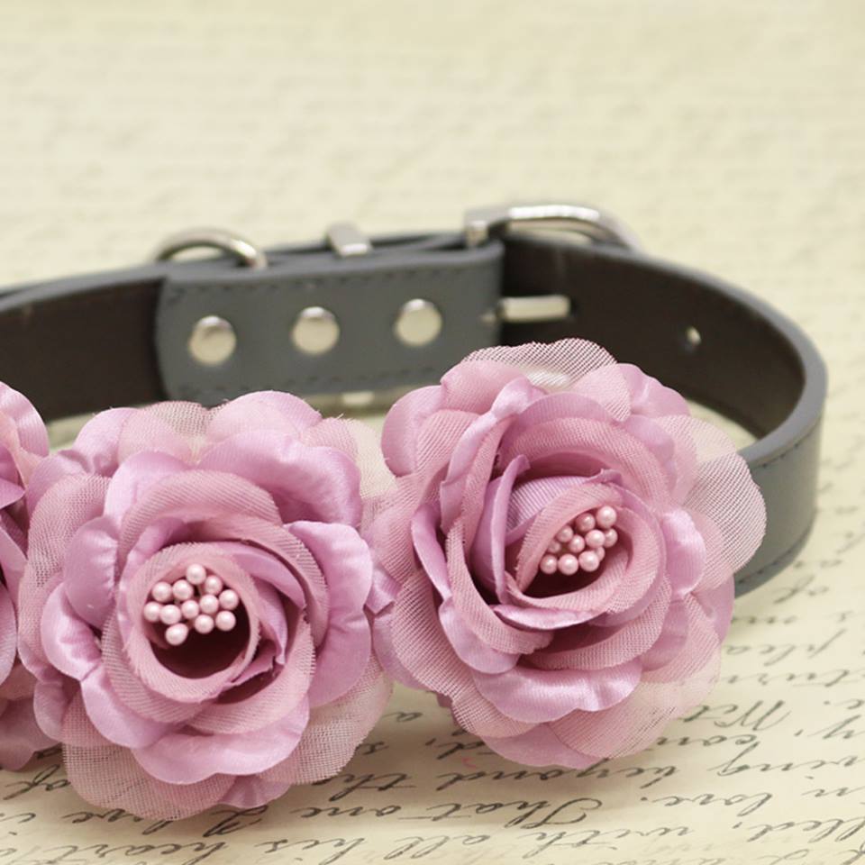 Dusty Pink Floral Dog Collar, Wedding Pet Accessory, Rose Flowers with Pearls , Wedding dog collar