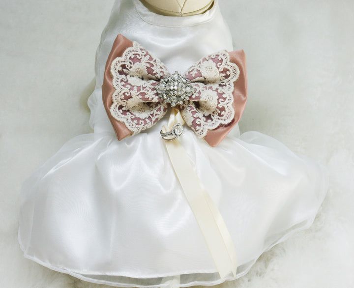 Dusty Pink Lace Dog dress, Dog ring bearer, Dusty Pink pet Wedding accessory , Wedding dog collar