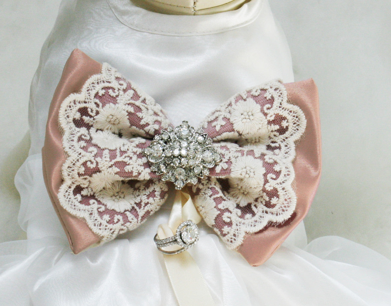 Dusty Pink Lace Dog dress, Dog ring bearer, Dusty Pink pet Wedding accessory , Wedding dog collar