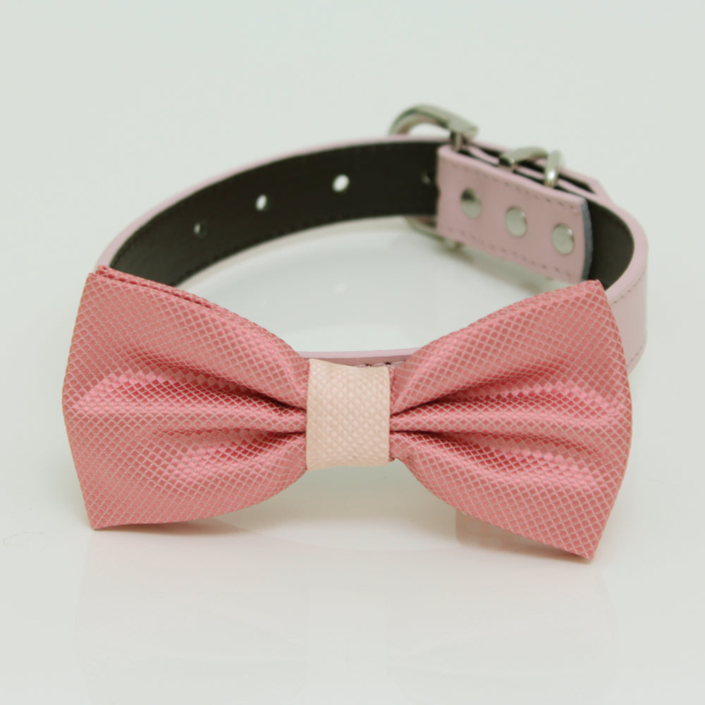Dusty Rose blush Dog Bow Tie Collar, Gray, Brown, black, Ivory, Champagne leather dog collar, Dog ring bearer, Dusty Rose bow tie , Wedding dog collar