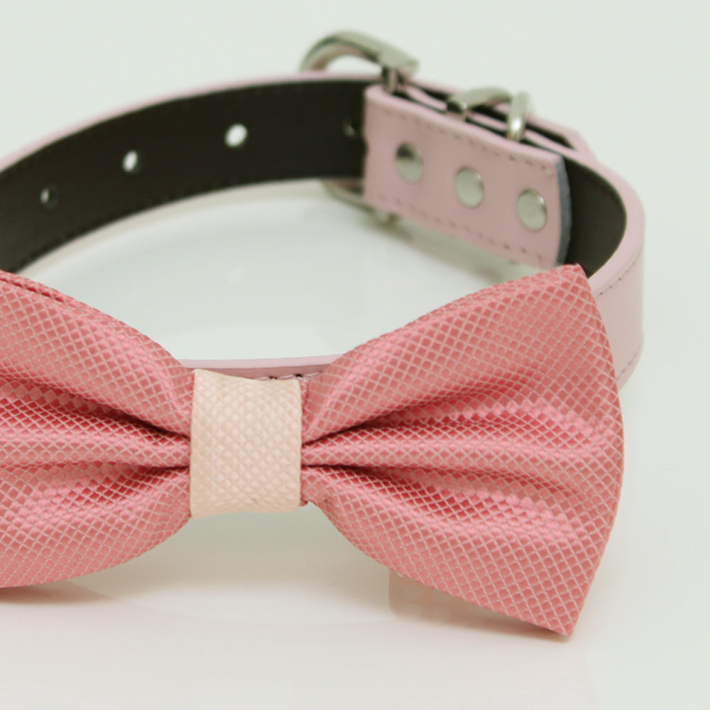 Dusty Rose blush Dog Bow Tie Collar, Gray, Brown, black, Ivory, Champagne leather dog collar, Dog ring bearer, Dusty Rose bow tie , Wedding dog collar