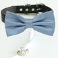 Dusty blue bow tie collar Leather collar Dog ring bearer ring bearer adjustable handmade XS to XXL collar bow, Puppy, Proposal , Wedding dog collar
