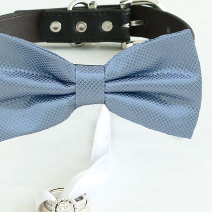 Dusty blue bow tie collar Leather collar Dog ring bearer ring bearer adjustable handmade XS to XXL collar bow, Puppy, Proposal , Wedding dog collar