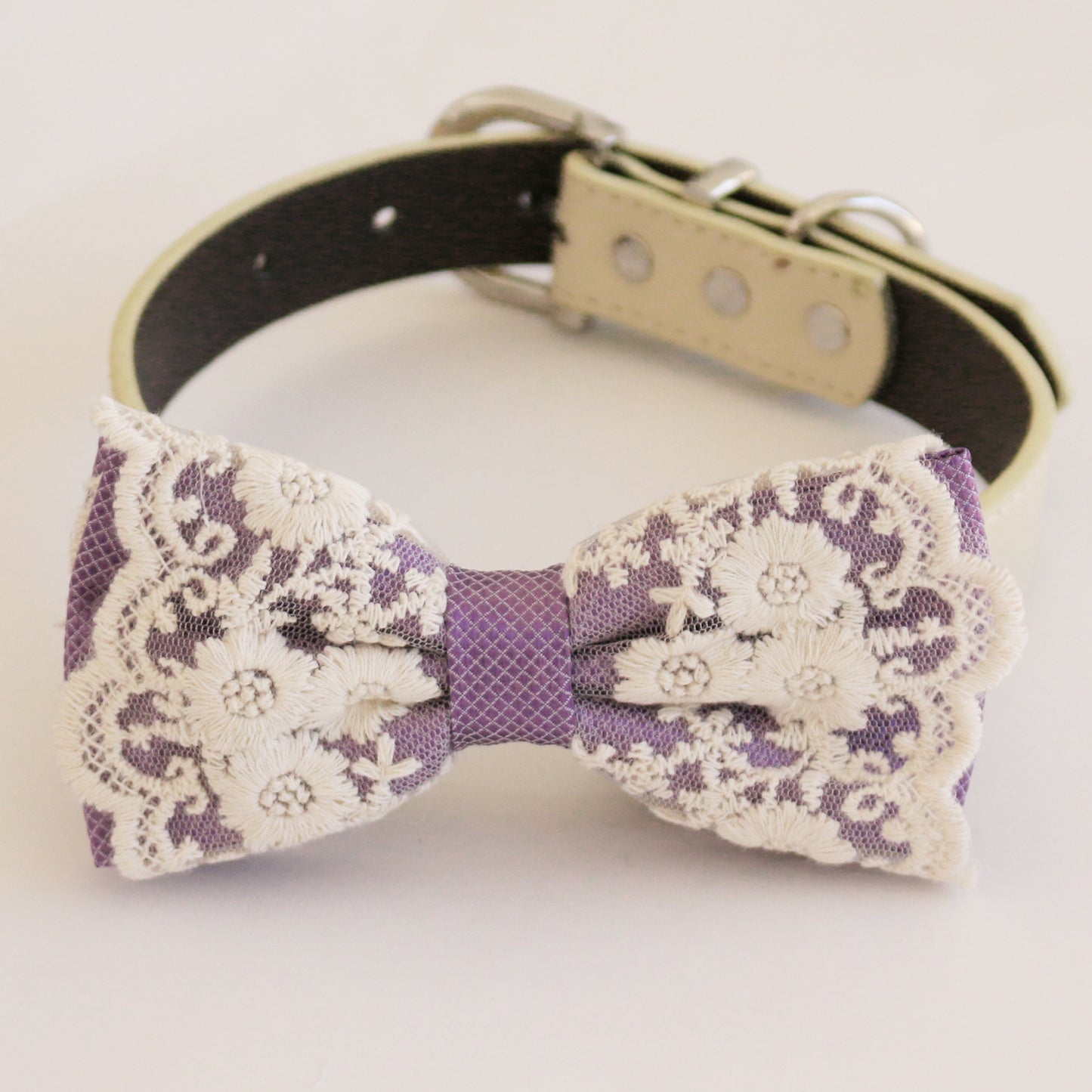 Handmade Dusty lavender bow tie collar Leather collar Dog ring bearer ring bearer adjustable handmade M to XXL collar bow, Proposal , Wedding dog collar