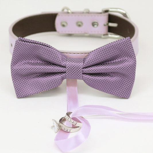 Dusty lavender bow tie collar Leather collar Dog ring bearer ring bearer adjustable handmade XS to XXL collar bow, Puppy, Proposal , Wedding dog collar