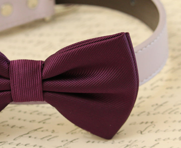 Eggplant dog bow tie collar - Dog collar , Wedding dog collar