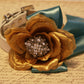 Gold and Teal Blue Floral Dog Collar, Pet wedding, Rose flower , Wedding dog collar