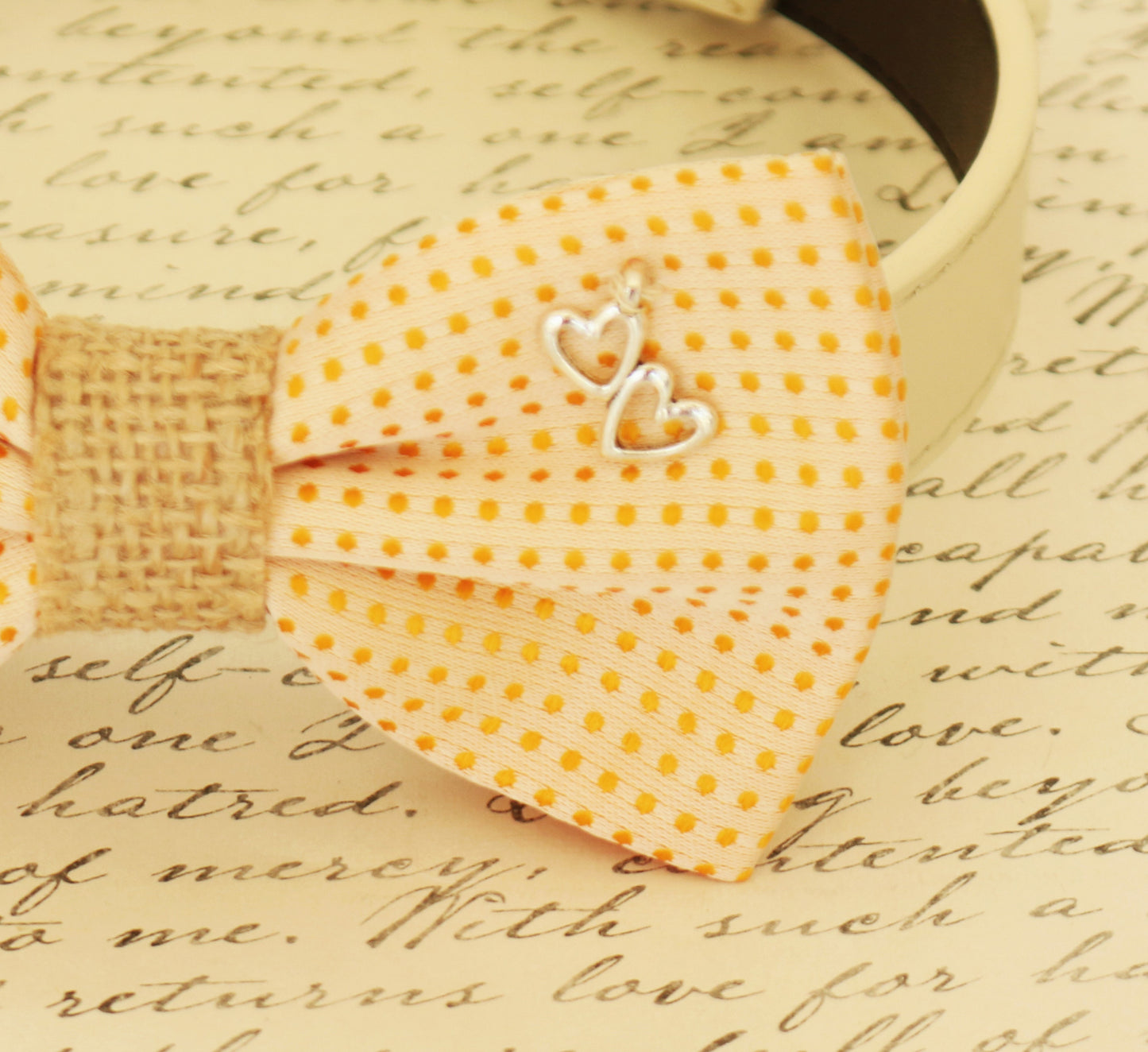 Polka dots Dog Bow Tie collar, Charm, Burlap , Wedding dog collar