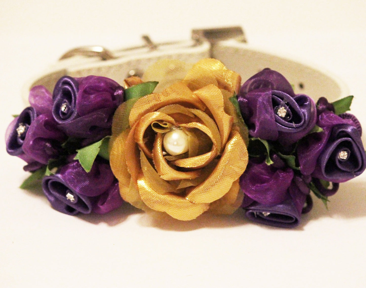 Gold Purple Floral Dog Collar, Pet floral Wedding Accessory, Gold Purple Wedding , Wedding dog collar