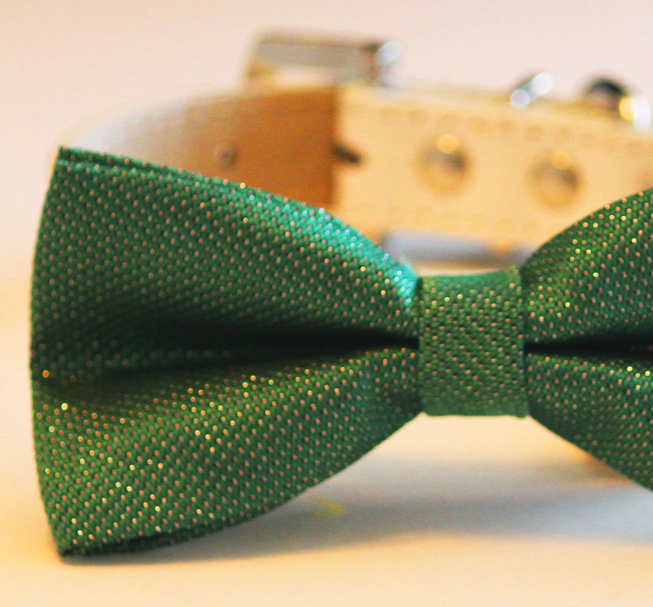 Emerald Green Dog Bow Tie attached to collar, Pet wedding , Wedding dog collar