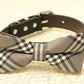 Gray Plaid Dog Bow Tie attached to collar, Gift, Gray bow tie , Wedding dog collar