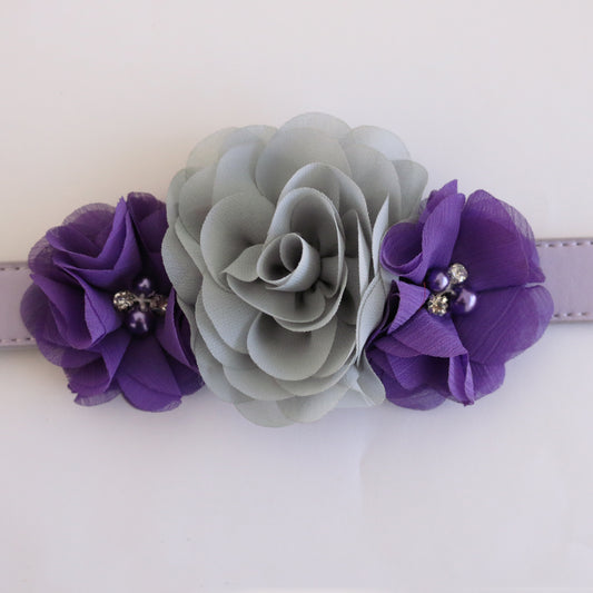Gray purple Flower dog collar, Handmade flower leather collar, Dog ring bearer proposal XS to XXL collar, Puppy Girl flower collar , Wedding dog collar