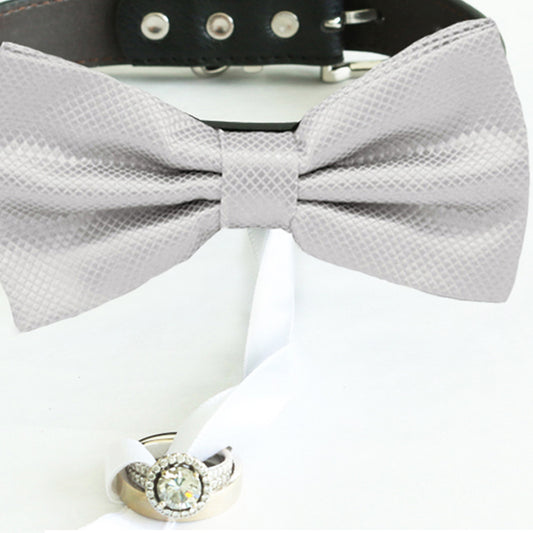 Gray bow tie collar Leather collar Dog ring bearer ring bearer adjustable handmade XS to XXL collar and bow, Puppy bow collar, Proposal , Wedding dog collar