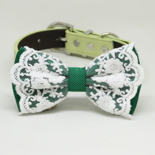 Emerald green Bow tie collar, Lace bow tie collar , Wedding dog collar