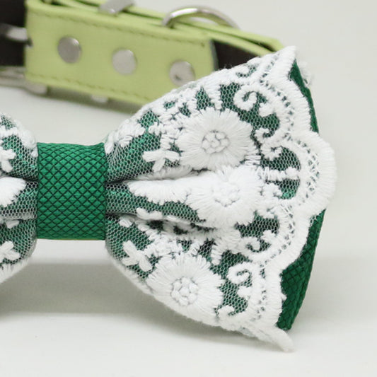 Emerald green Bow tie collar, Lace bow tie collar , Wedding dog collar