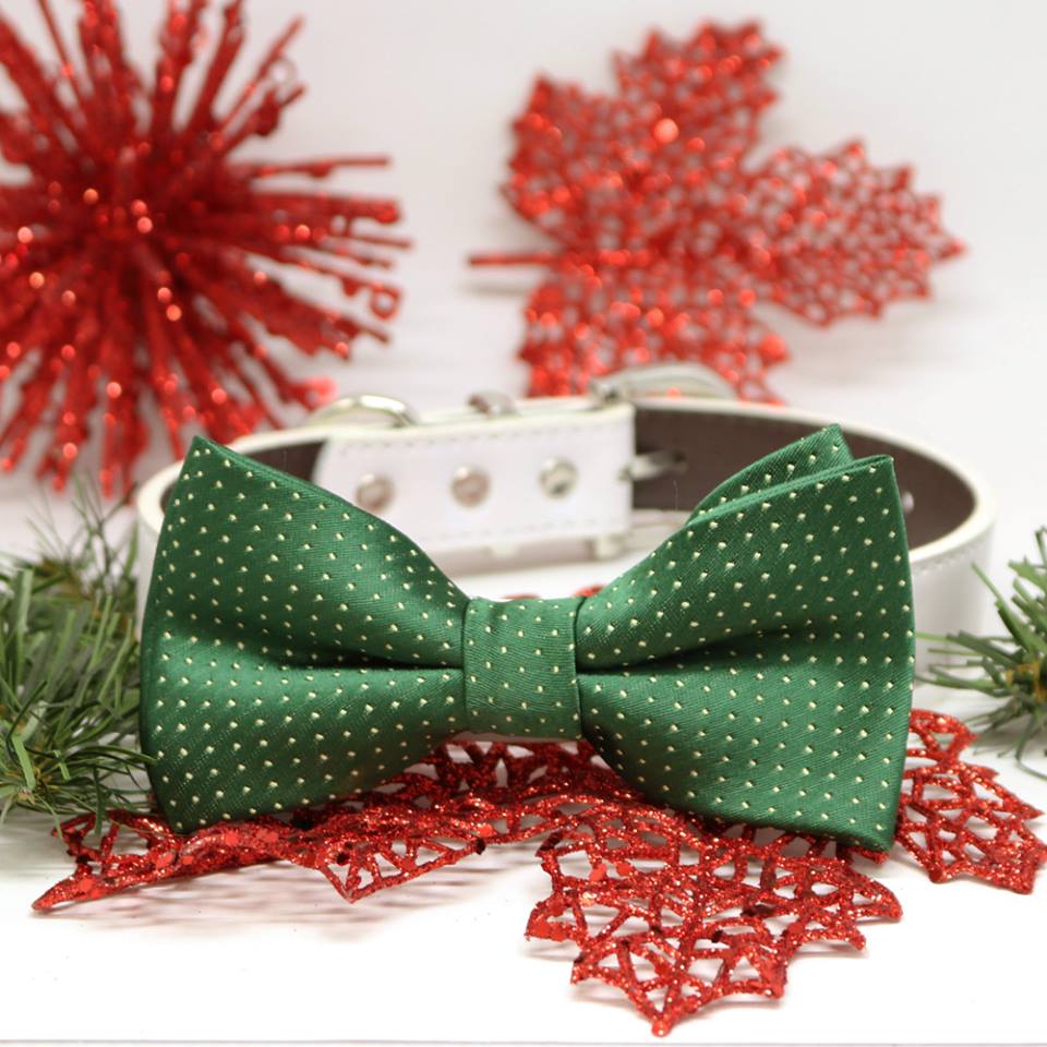 Dark Green Bow Tie Dog Collar, Pet Wedding, birthday gift, Occasions, Christmas accessory , Wedding dog collar