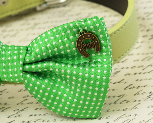 Green dog bow tie - Greenery wedding Dog collar- Good Luck charm , Wedding dog collar