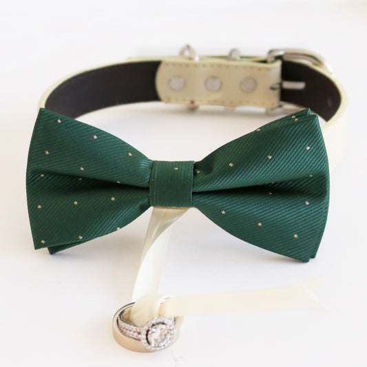 Green bow tie collar Leather collar Dog ring bearer ring bearer bow tie adjustable handmade XS to XXL collar and bow, Proposal , Wedding dog collar