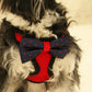 Red Dog Harness with Navy and Red bow plus a black leash , Wedding dog collar