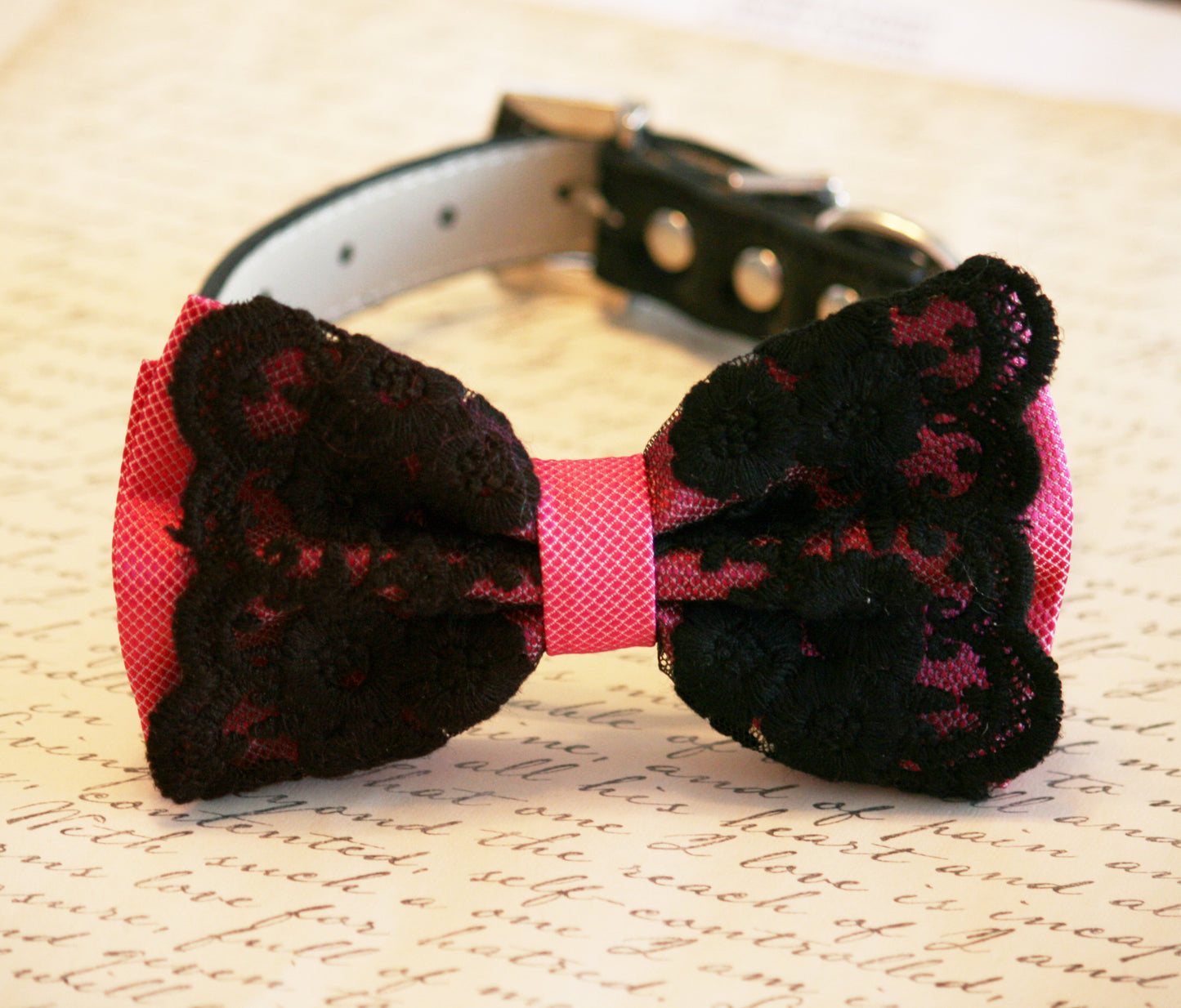 Hot Pink dog Bow Tie with collar, Pet accessory, Dog Birthday , Wedding dog collar
