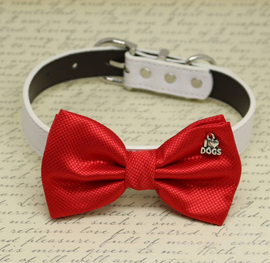 Red Dog Bow tie collar, I Love Dogs, birthday gift, pet wedding accessory, dog lovers , Wedding dog collar