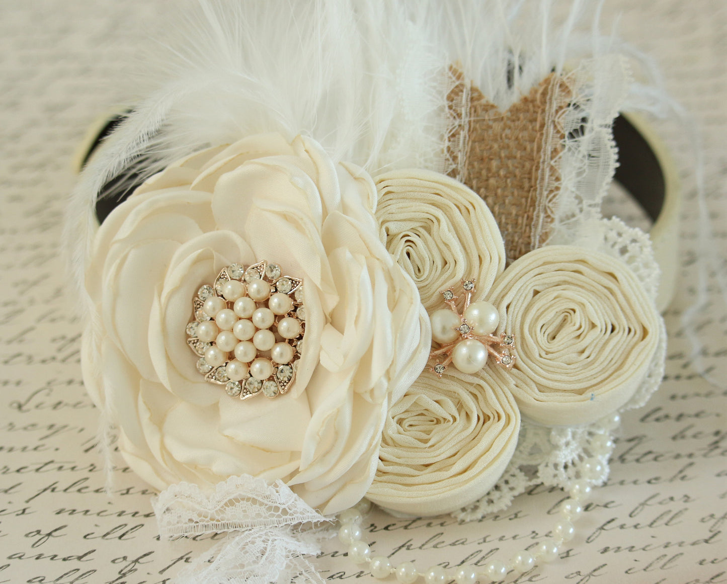 Ivory Flower dog collar, Pet wedding accessory, Pearls, Rhinestone , Wedding dog collar