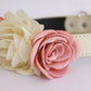 Handmade Ivory dusty pink Flower dog collar, rose flower, adjustable leather collar, Dog ring bearer proposal XS to XXL collar, Puppy Girl flower collar , Wedding dog collar
