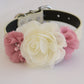 Handmade Dusty rose Ivory Flower dog collar, flower leather collar, Dog ring bearer proposal XS to XXL collar, Puppy Girl flower collar , Wedding dog collar