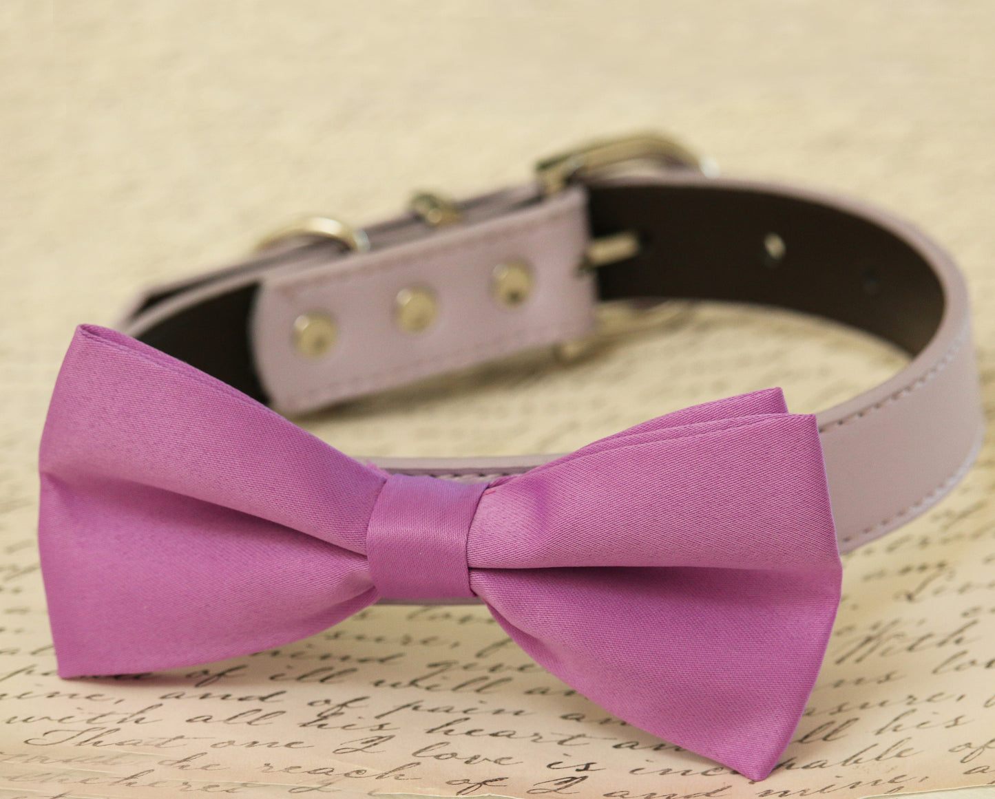 Lavender dog Bow tie Collar, Pet wedding accessory, Leather Dog collar , Wedding dog collar