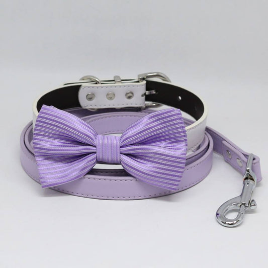 Dog collar leash, Lavender Bow tie, Lilac Leash, Handmade, Puppy Gift, Dog collar wedding, Dog ring bearer , Wedding dog collar