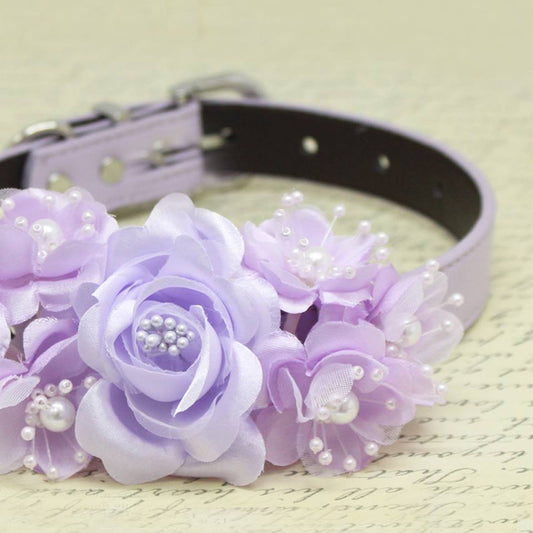 Lavender flowers dog collar, handmade flower with Peals, Wedding pets accessory, Puppy Love , Wedding dog collar