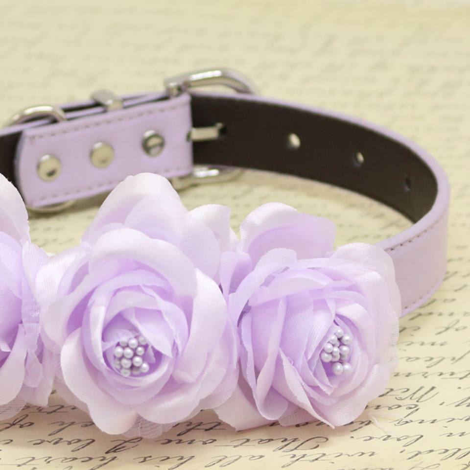 Lavender Floral Dog Collar, Wedding Pet Accessory, Rose Flowers with Pearls , Wedding dog collar
