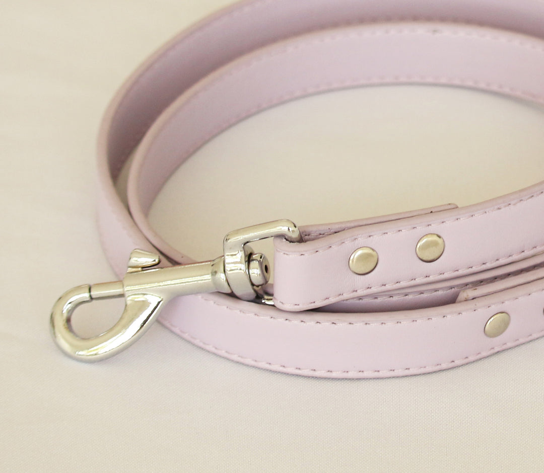 Lilac Leather Dog Leash 48 Inch Three Quarter Inch Wide Wedding Accessory For Dogs Purple Style