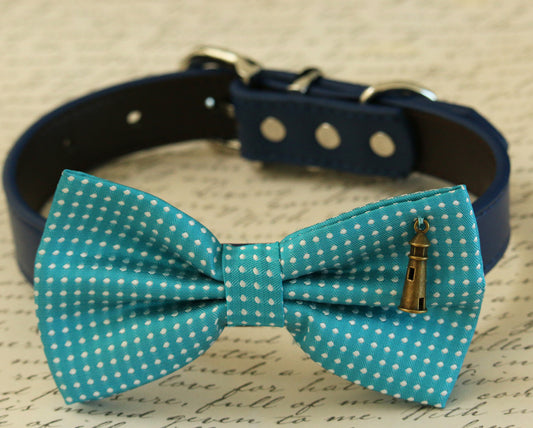 Blue Dog Bow Tie Collar Beach wedding- Light house charm- Something blue , Wedding dog collar